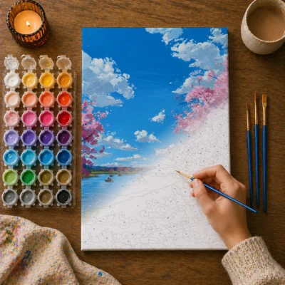 Cherry Blossom River Walk Paint By Numbers For Adults