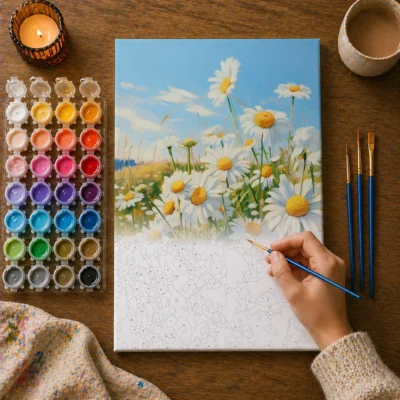 Daisy Meadow Under Blue Sky Paint By Numbers For Adults