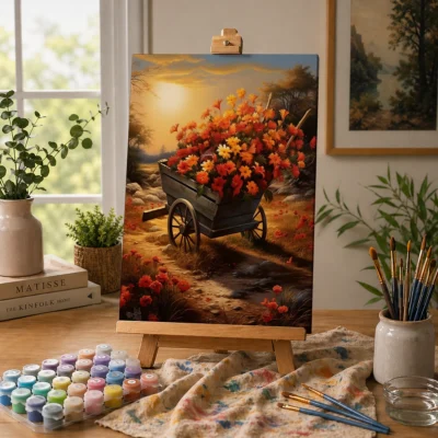 Flower Wagon and Sunset Paint By Numbers For Adults