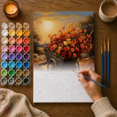 Flower Wagon and Sunset Paint By Numbers For Adults