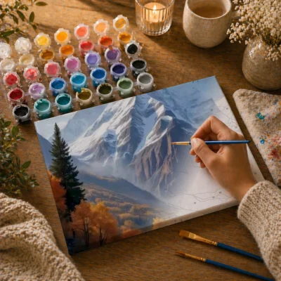 Mountain cabin and waterfall Paint By Numbers For Adults