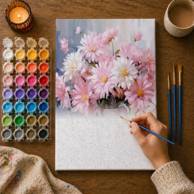 Pink flowers in vase Paint By Numbers For Adults