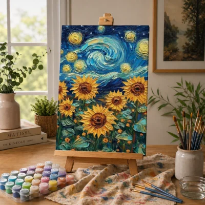 Sunflowers with Starry Night Style Sky Paint By Numbers For Adults