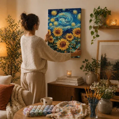 Sunflowers with Starry Night Style Sky Paint By Numbers For Adults