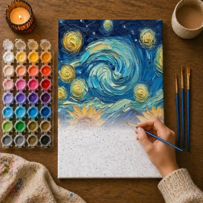 Sunflowers with Starry Night Style Sky Paint By Numbers For Adults