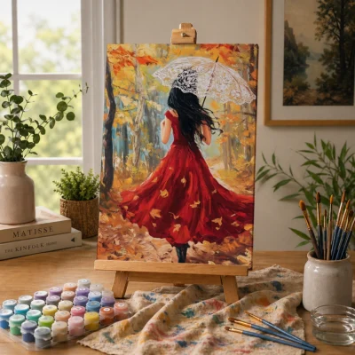 Autumn Lady's Stroll Paint By Numbers For Adults