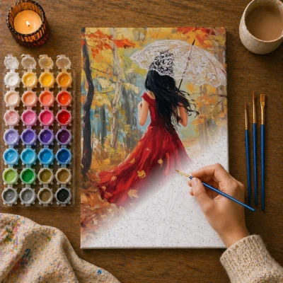 Autumn Lady's Stroll Paint By Numbers For Adults