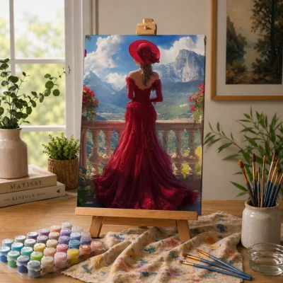 The Lady in Crimson Paint By Numbers For Adults