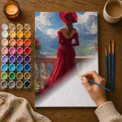 The Lady in Crimson Paint By Numbers For Adults