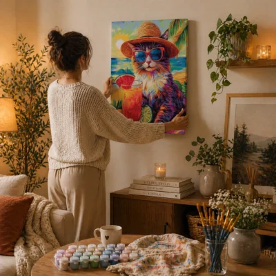 Beach Cat's Tropical Escape Paint By Numbers For Adults