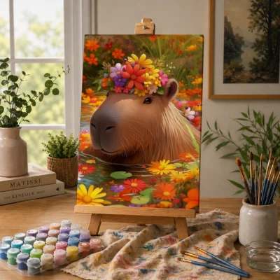 Capybara's Floral Daydream Paint By Numbers For Adults