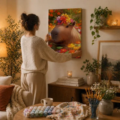 Capybara's Floral Daydream Paint By Numbers For Adults