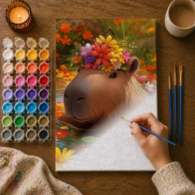 Capybara's Floral Daydream Paint By Numbers For Adults
