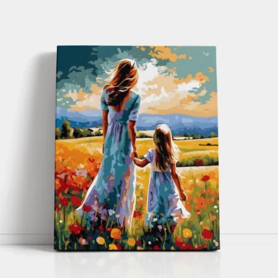 Mother and daughter in a flower meadow Paint By Numbers For Adults