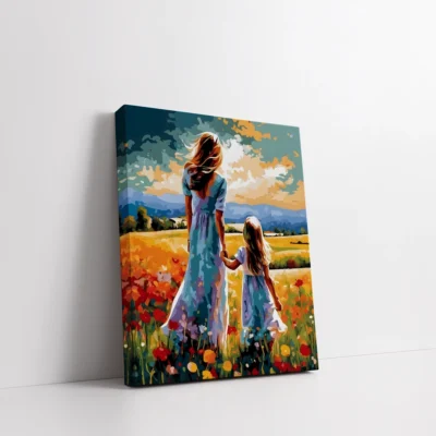 Mother and daughter in a flower meadow Paint By Numbers For Adults