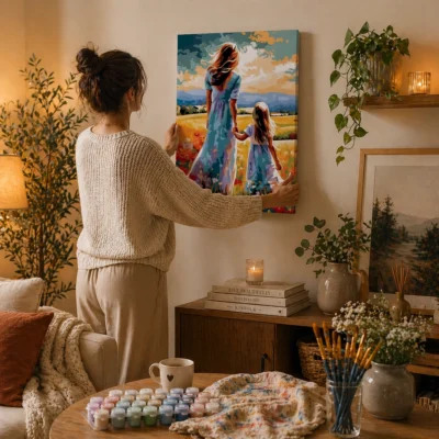 Mother and daughter in a flower meadow Paint By Numbers For Adults