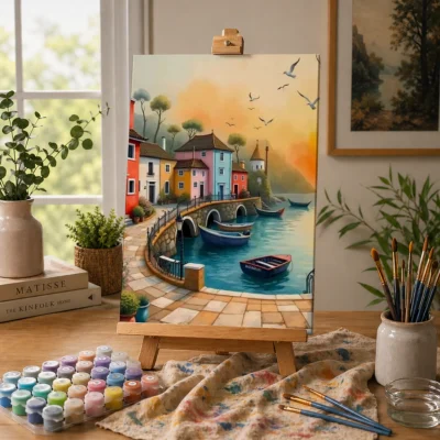 Sunrise Harbor Village Paint By Numbers For Adults
