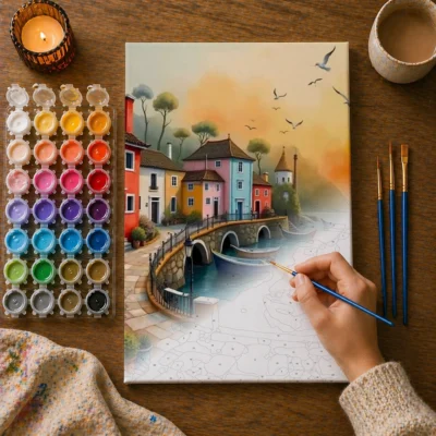 Sunrise Harbor Village Paint By Numbers For Adults