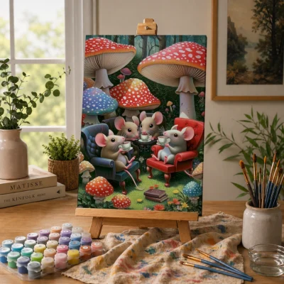 Tea Time with Woodland Mice Paint By Numbers For Adults