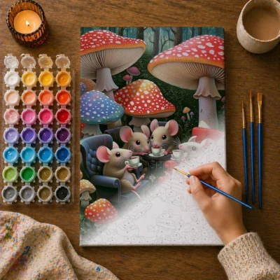 Tea Time with Woodland Mice Paint By Numbers For Adults