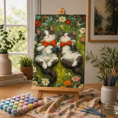 Twin Kittens in a Wildflower Meadow Paint By Numbers For Adults
