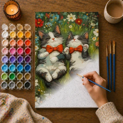 Twin Kittens in a Wildflower Meadow Paint By Numbers For Adults