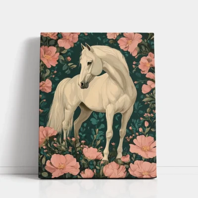 White Horse Among Blushing Blossoms Paint By Numbers For Adults