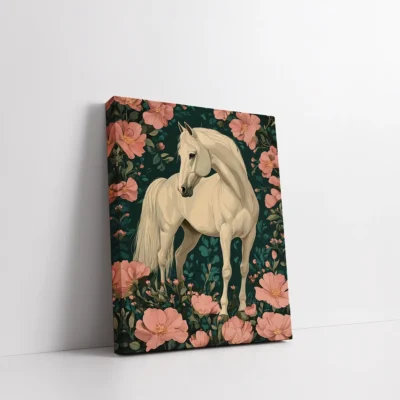 White Horse Among Blushing Blossoms Paint By Numbers For Adults
